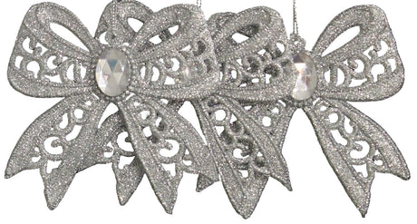 3-Pack of Silver & White Glitter Bow Ornaments