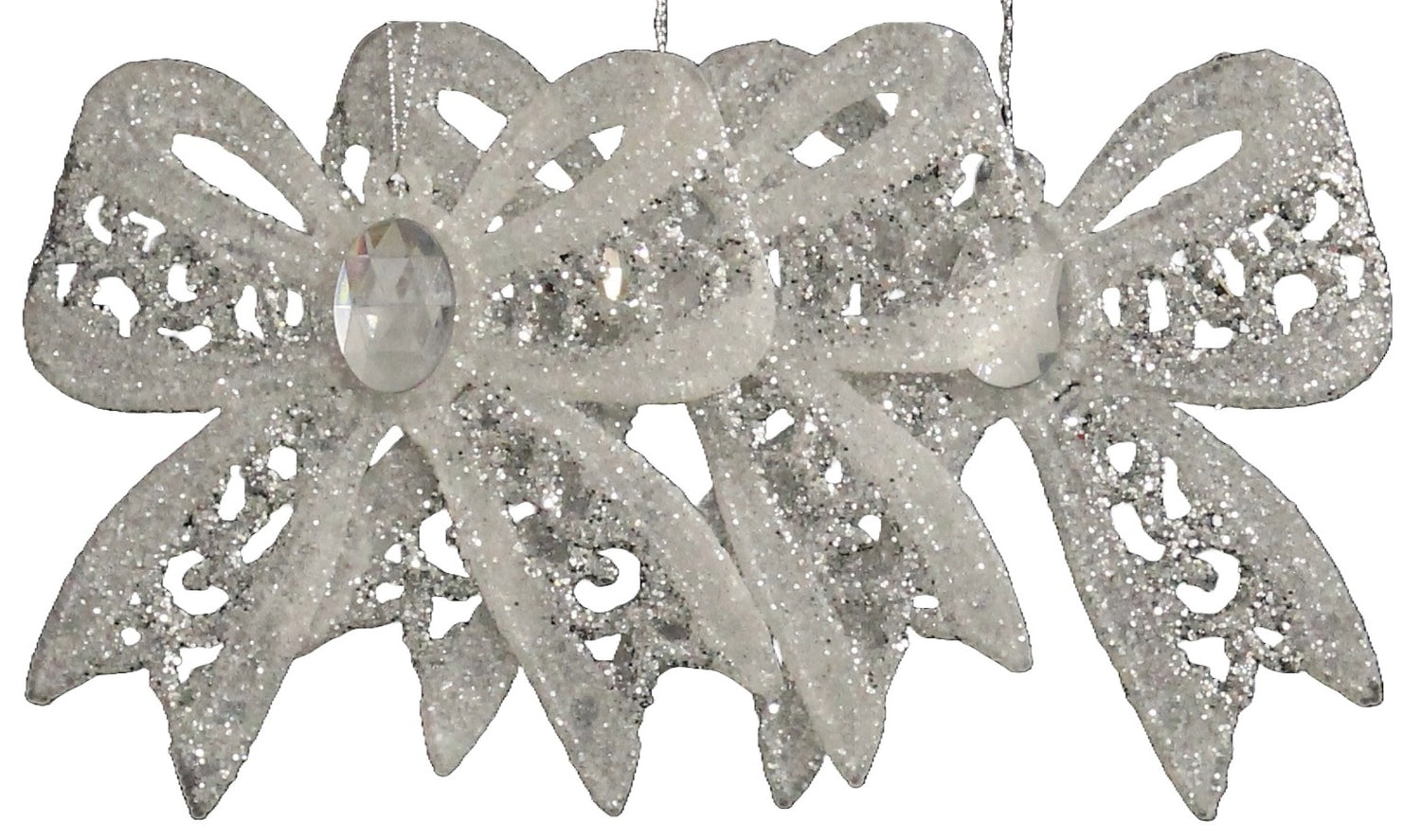 3-Pack of Silver & White Glitter Bow Ornaments