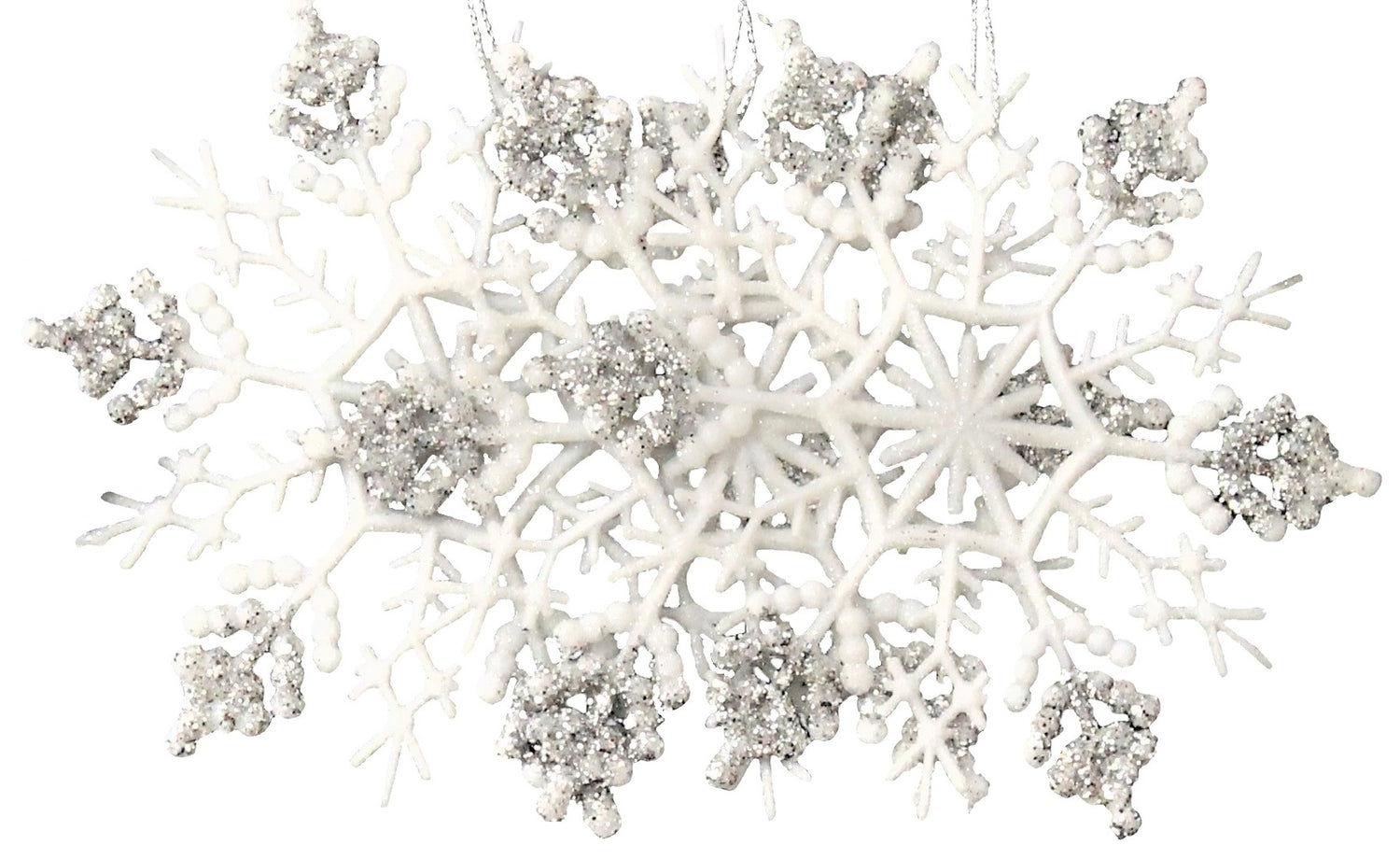 3-Pack of Glitter Snowflake Ornaments (Silver/White)