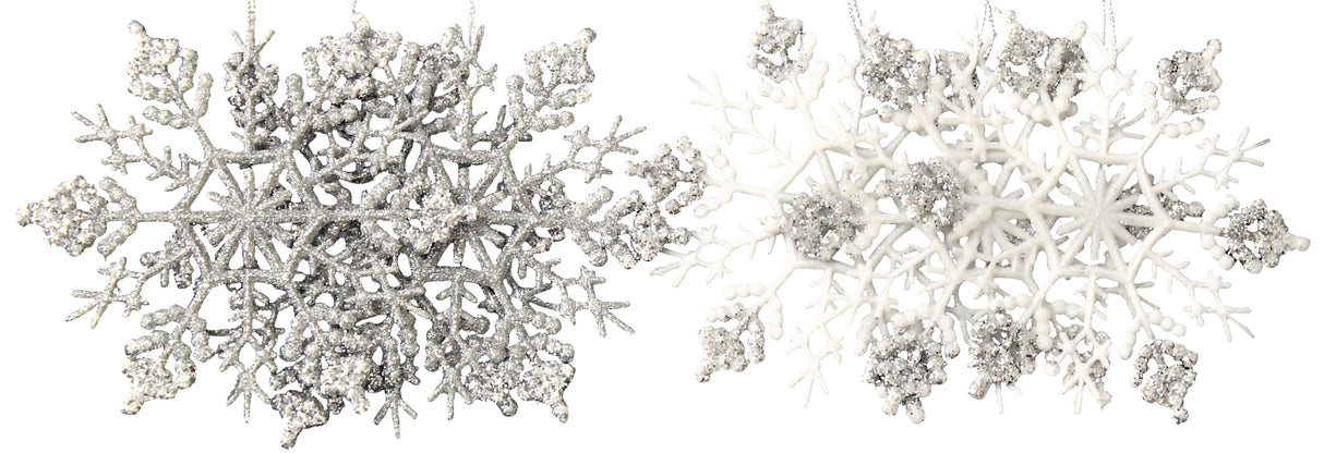 3-Pack of Glitter Snowflake Ornaments (Silver/White)