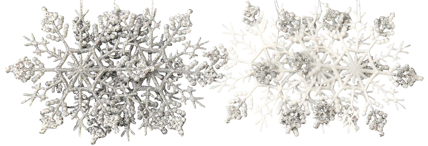 3-Pack of Glitter Snowflake Ornaments (Silver/White)