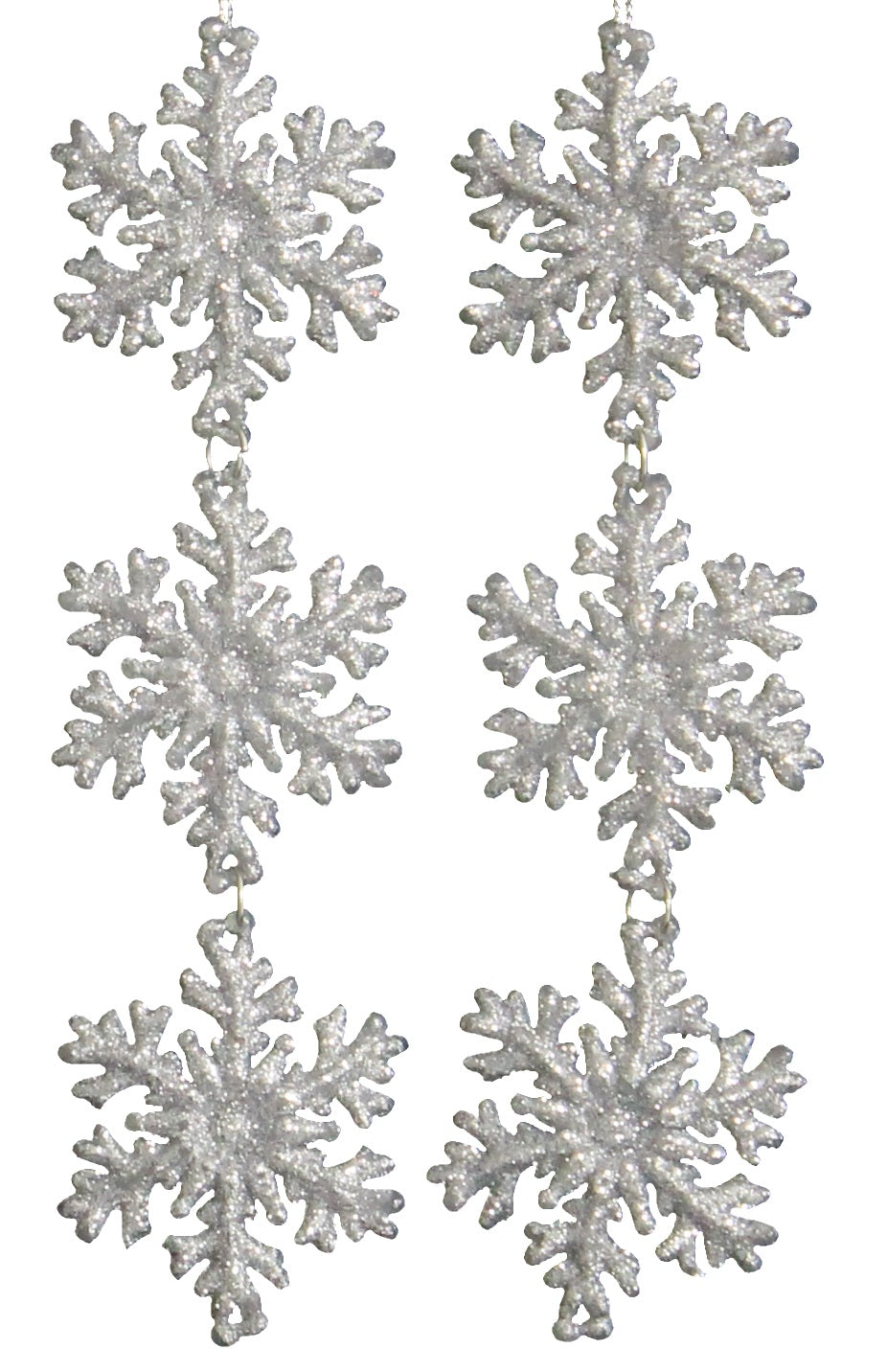 2-Pack of Silver/White Glitter 3-Tier Snowflake Ornaments