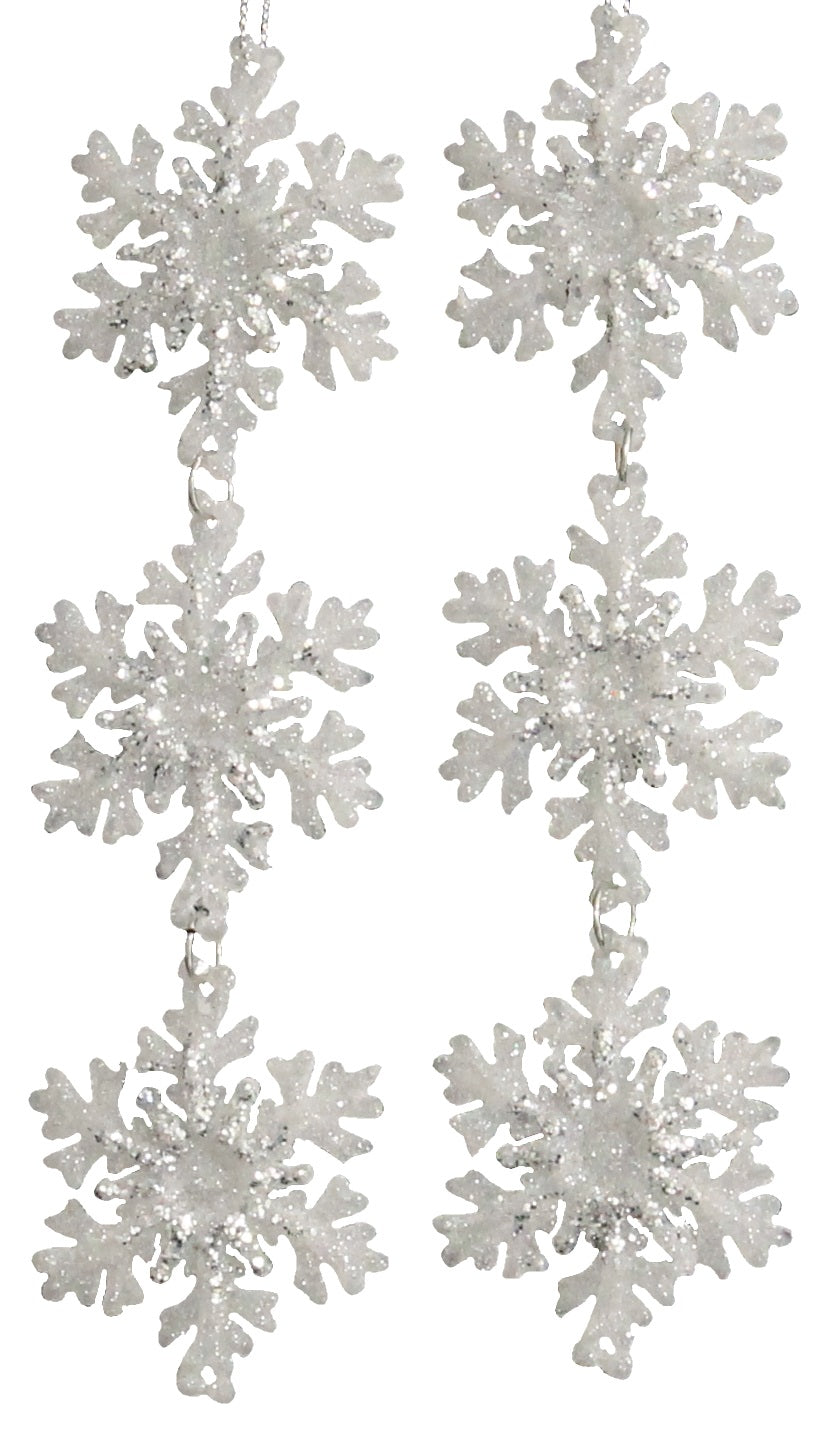 2-Pack of Silver/White Glitter 3-Tier Snowflake Ornaments