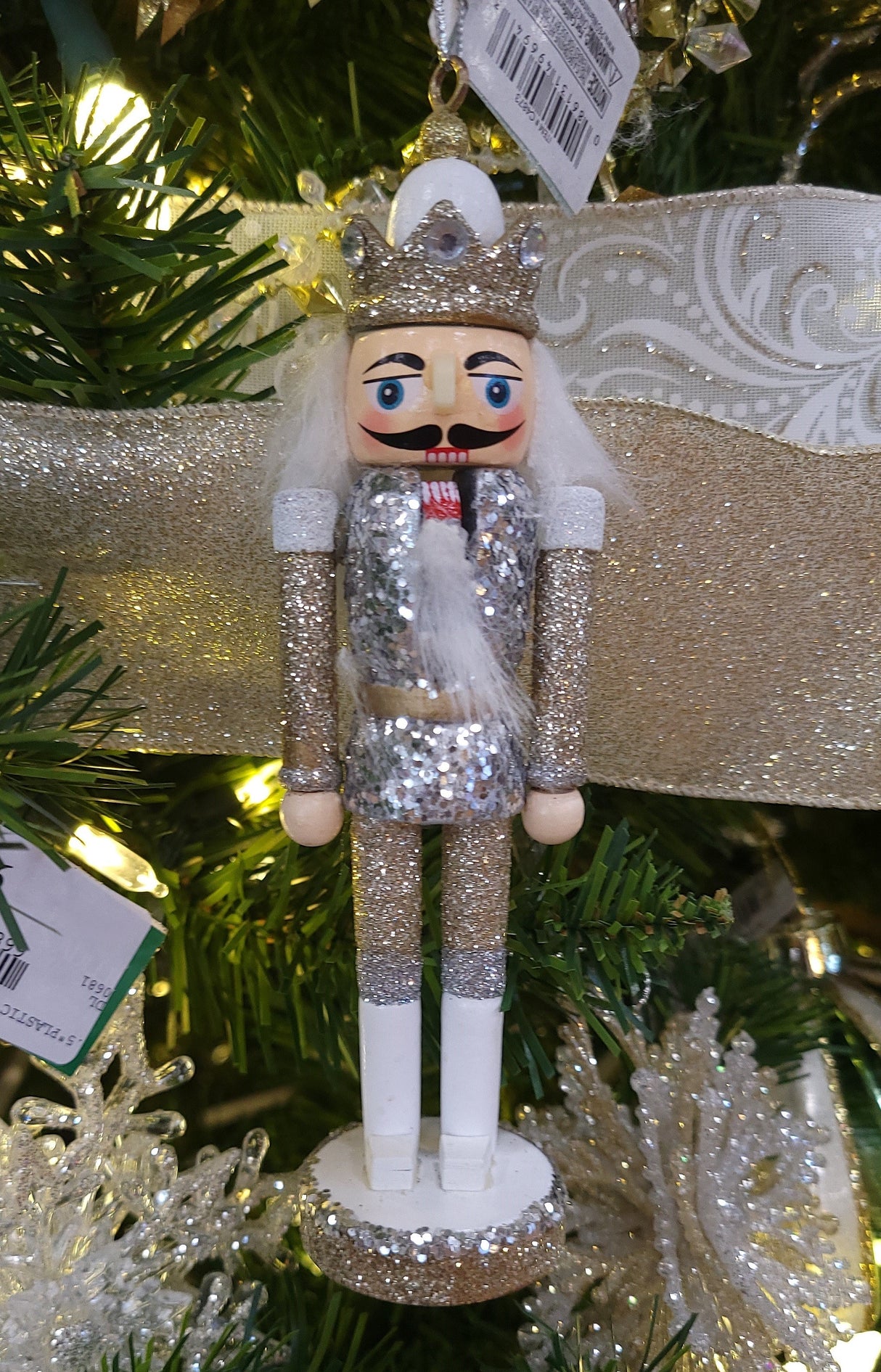 6" Champagne, Silver and White Hollywood Nutcracker Ornament
