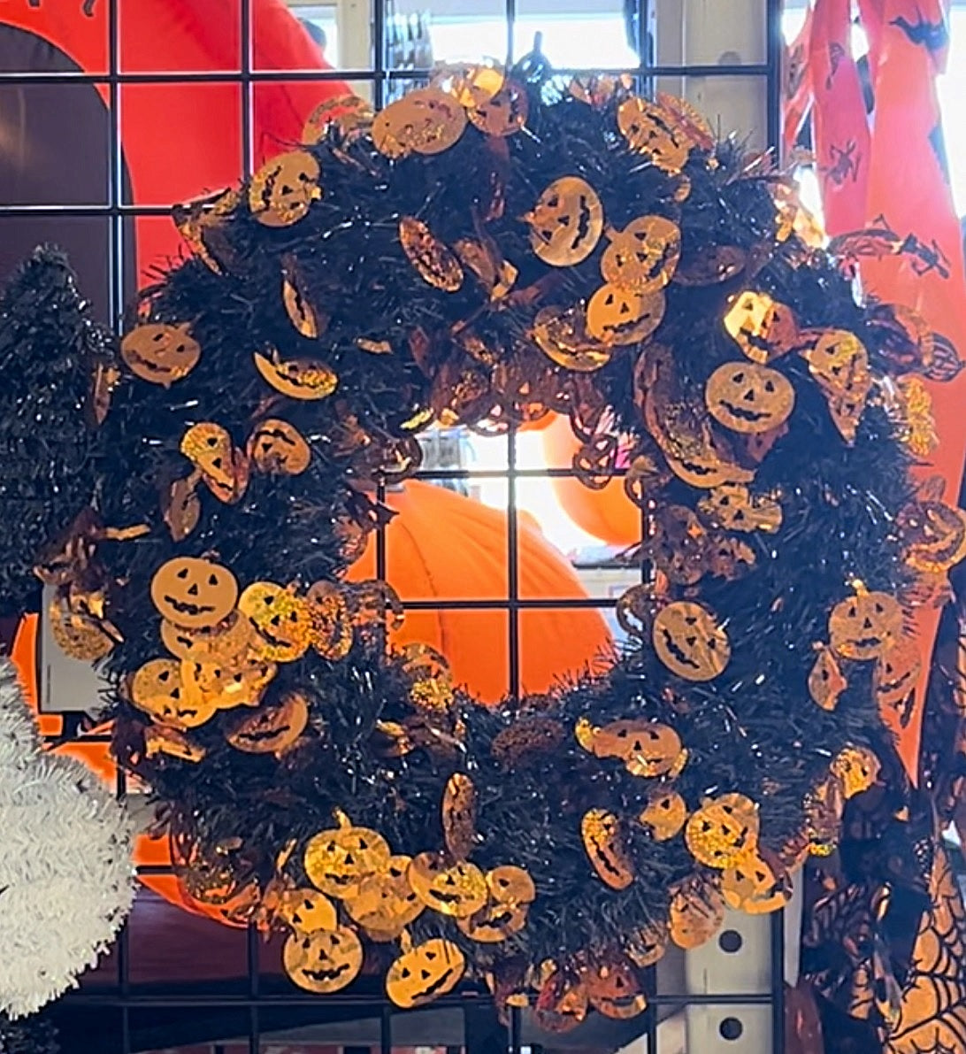 Black Halloween Wreath with Holographic Icons