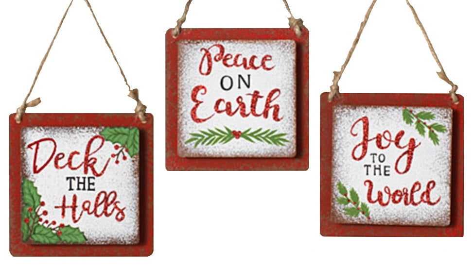 6.69" Antique Square Holiday Message Ornaments