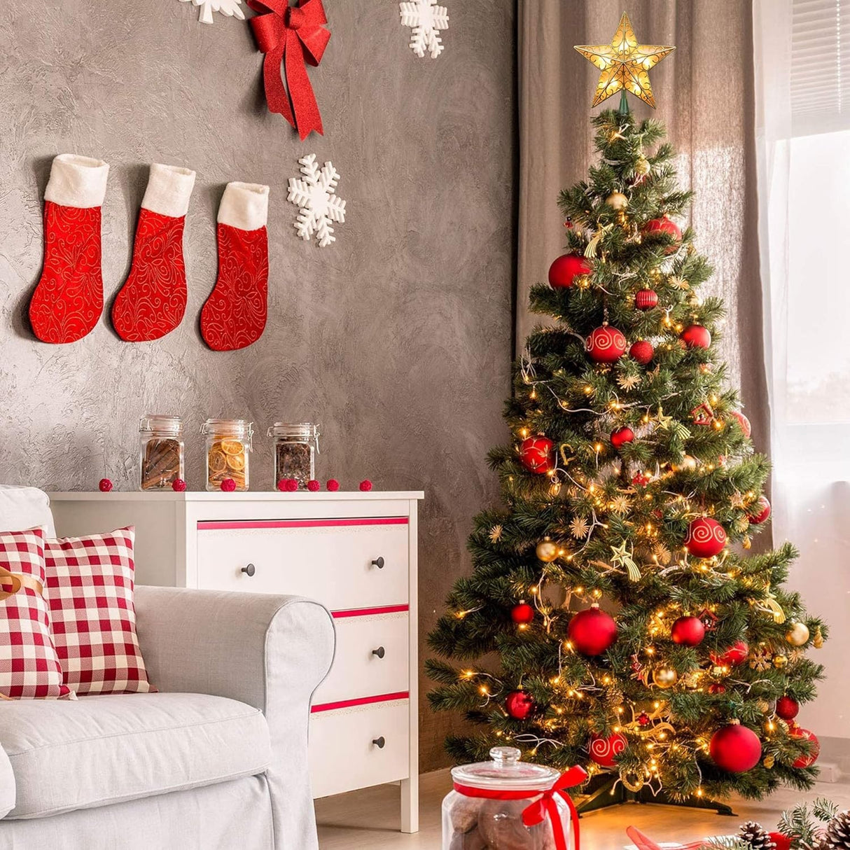 9" Pre-Lit 3D Gold Star Tree Topper