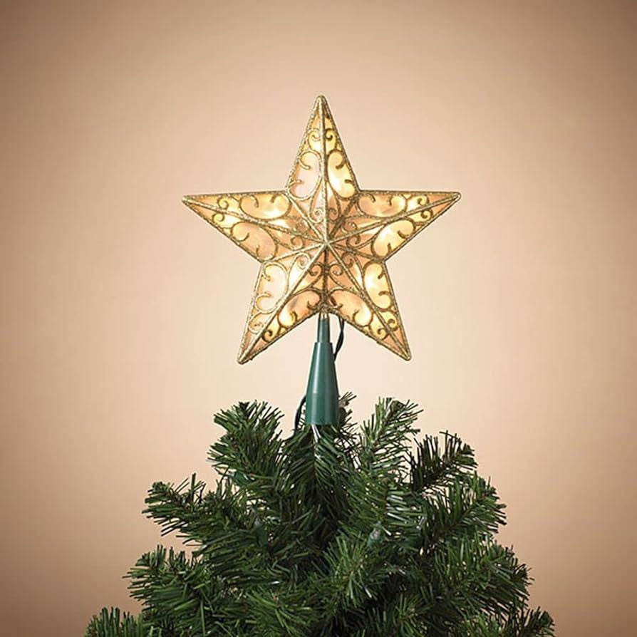 9" Pre-Lit 3D Gold Star Tree Topper