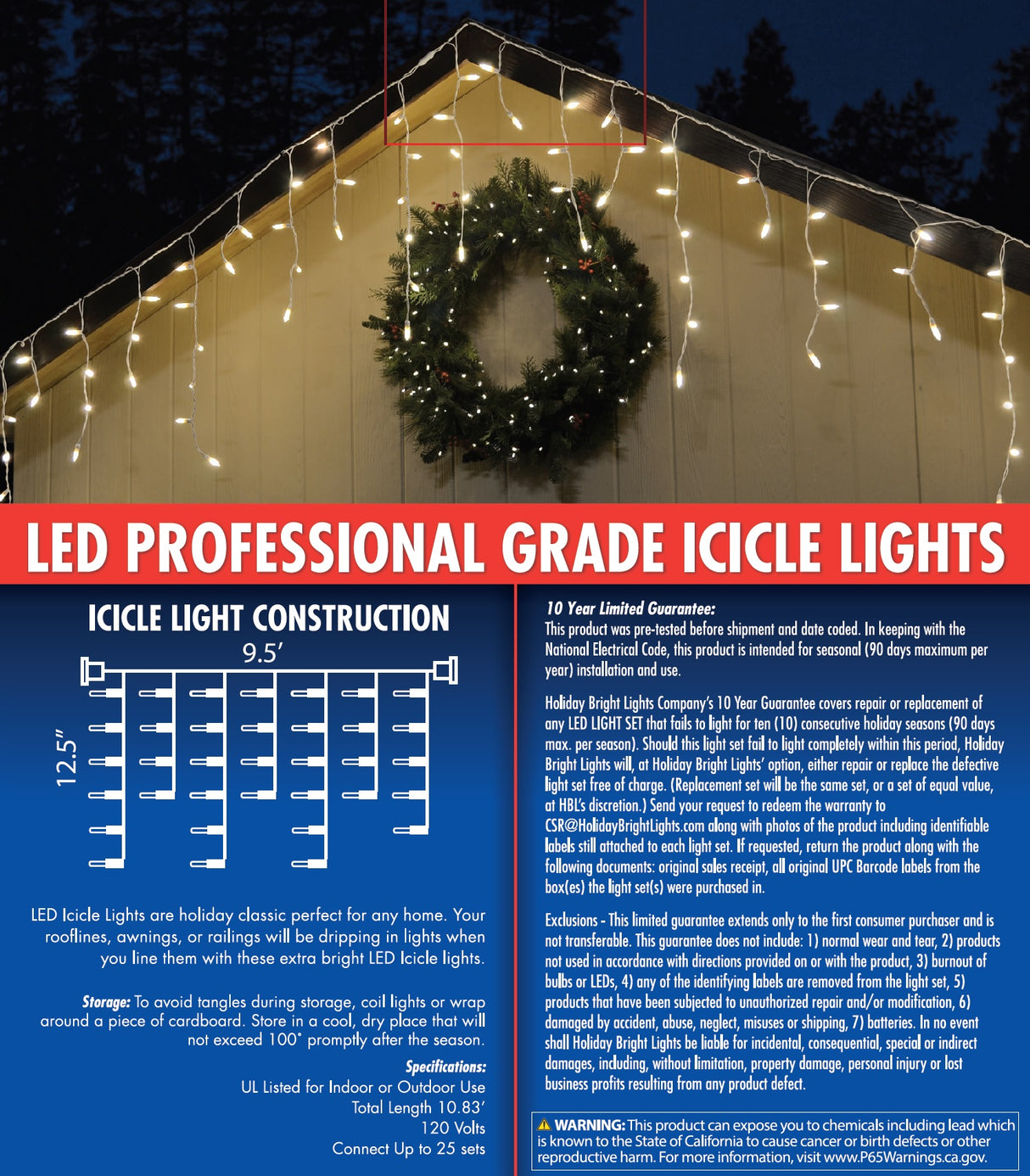 Set of 100 Extra Bright T5 LED Icicle Lights