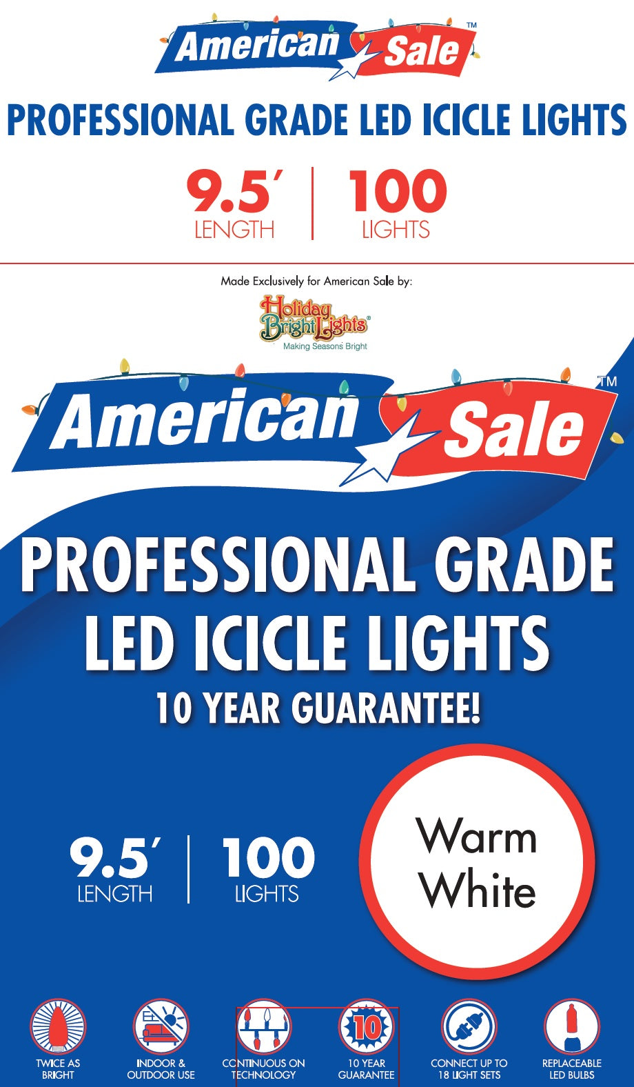 Set of 100 Extra Bright T5 LED Icicle Lights