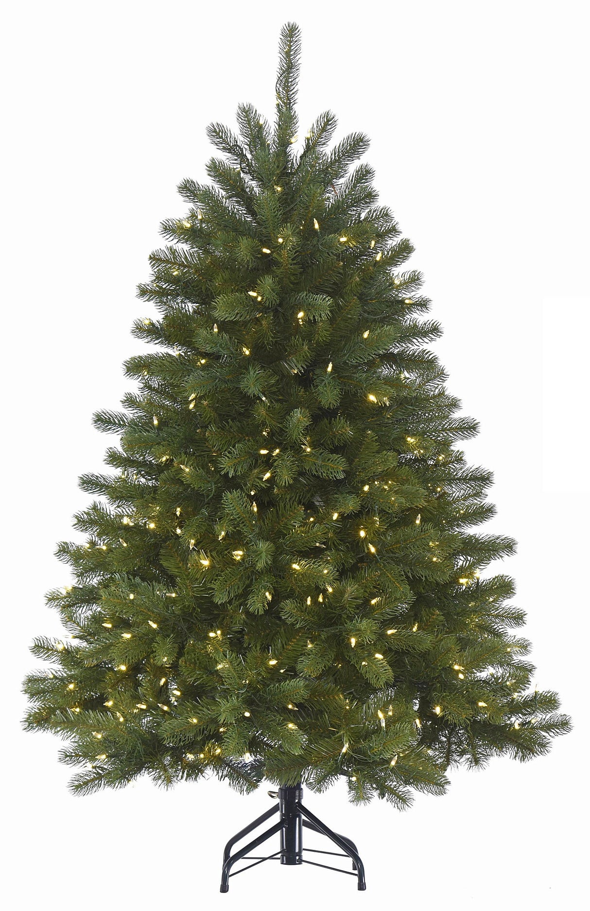 Artificial tree pre-lit with dual lights. Lights change from warm white to multi-colored.