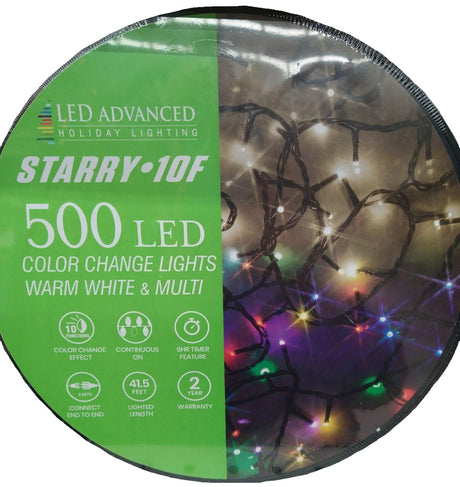 500 Starry Lights - 10 Function - Warm White & Multi-Colored String Light Set