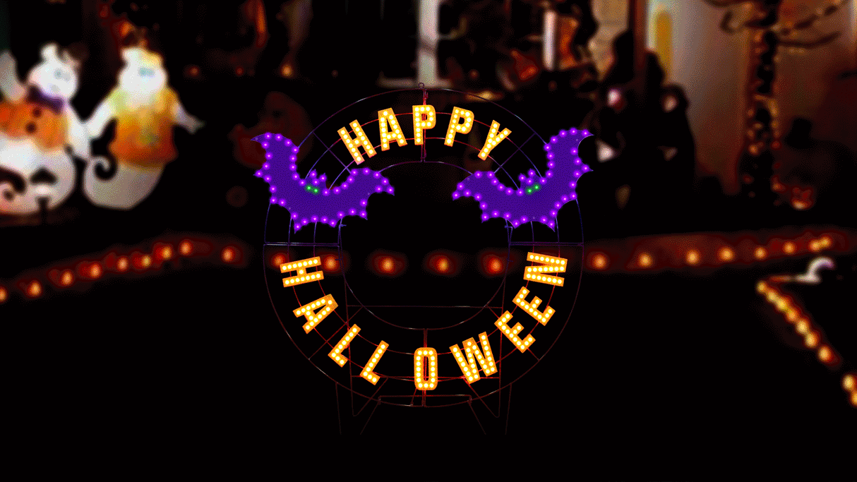 LED Halloween Wreath with Holiday Message and Bats