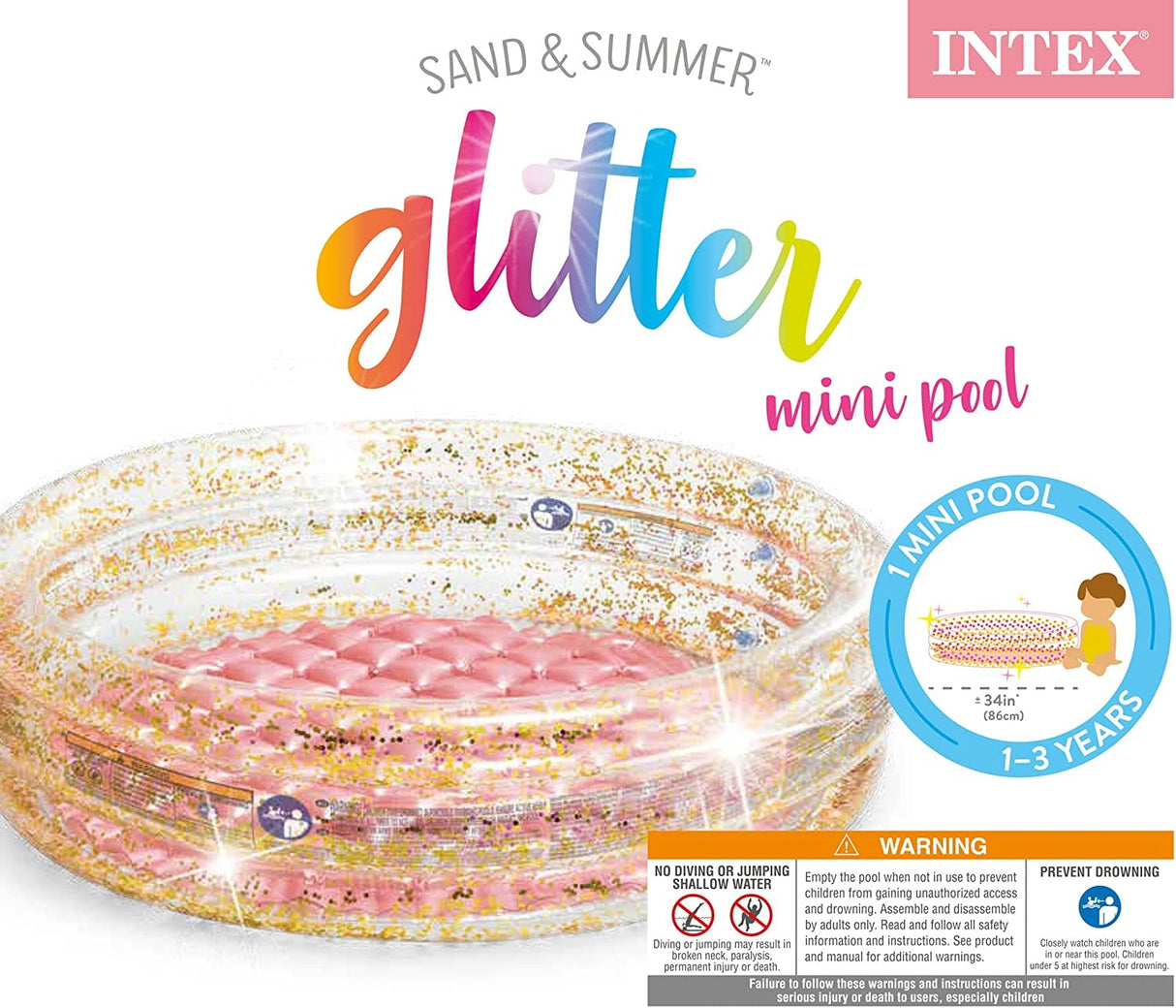 Pink and glittery mini inflatable kid's pool.