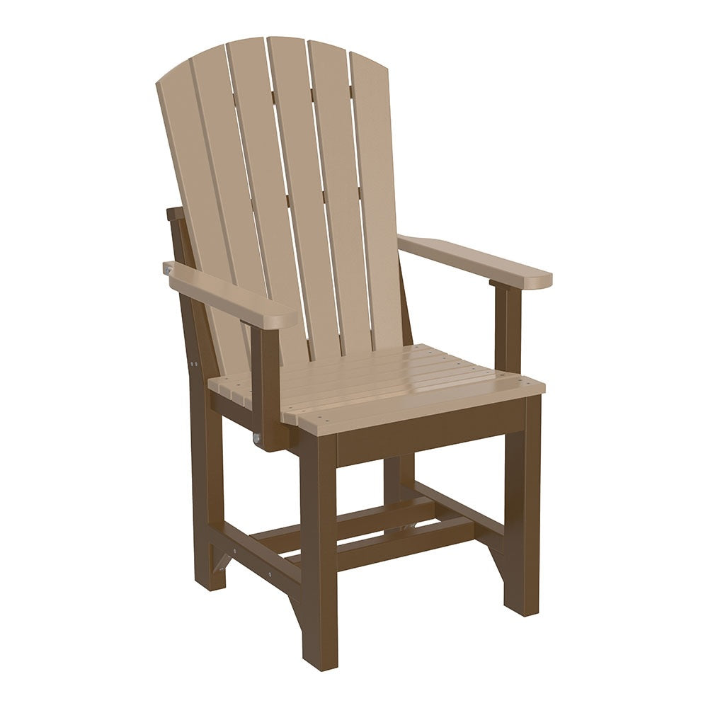 This is the Weatherwood and Chestnut Brown colored Adirondack Arm Chair on a white background.