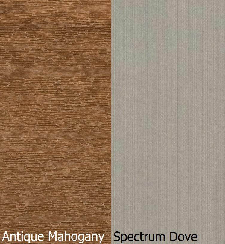This is a swatch image showing the Antique Mahogany frame and the Spectrum Dove cushion color.