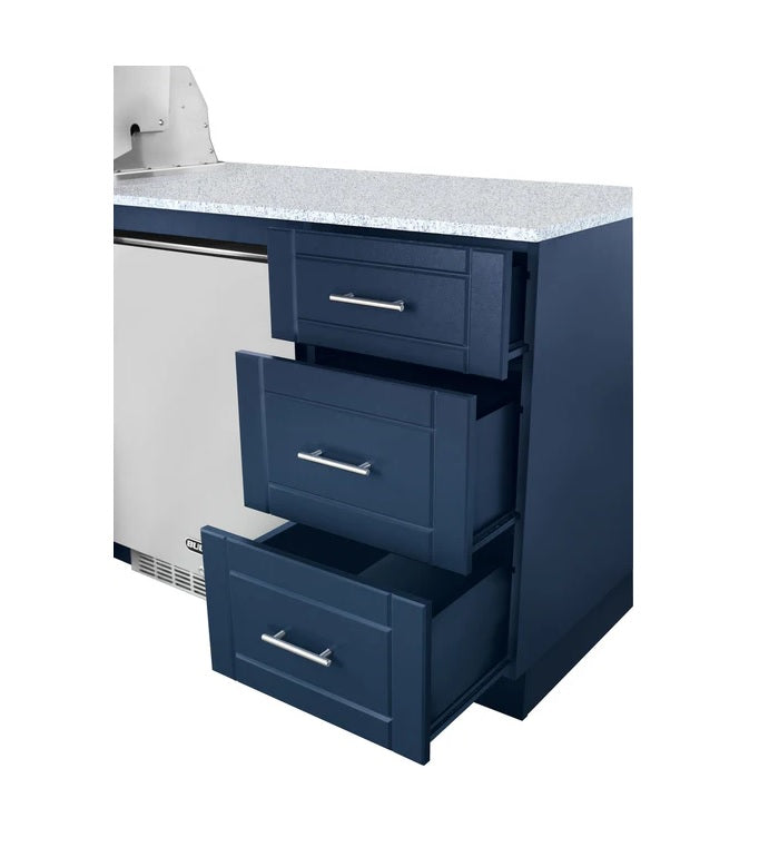 A trio of Symphony Blue drawers that are open.
