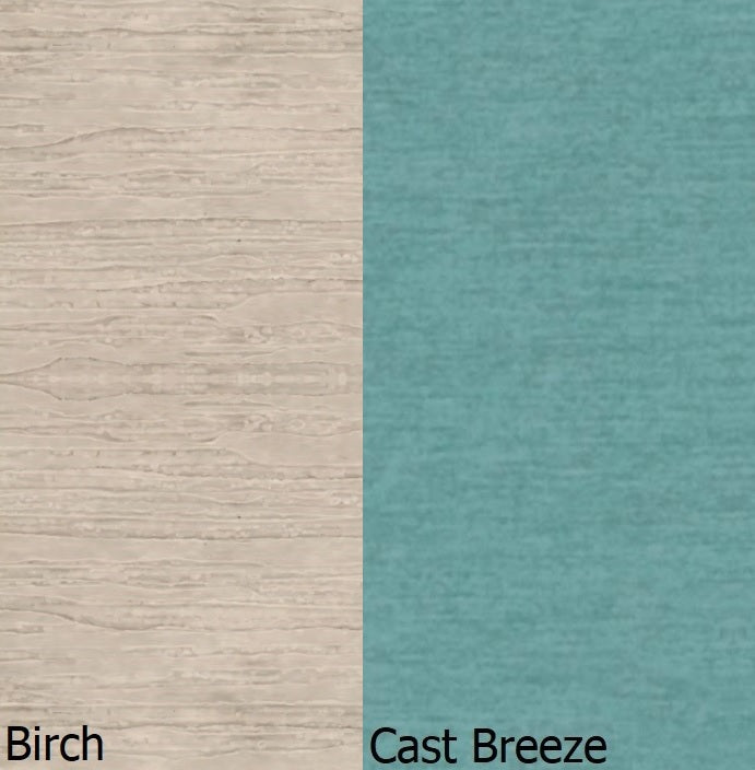 This is a swatch showing the Birch colored frame and the Cast Breeze colored cushion.