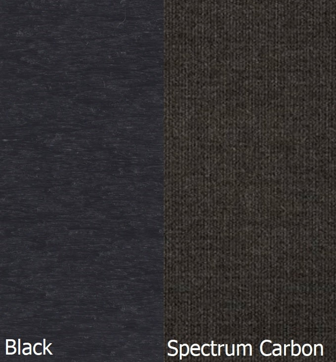 This is a swatch showing the Black colored frame and the Spectrum Carbon cushion.