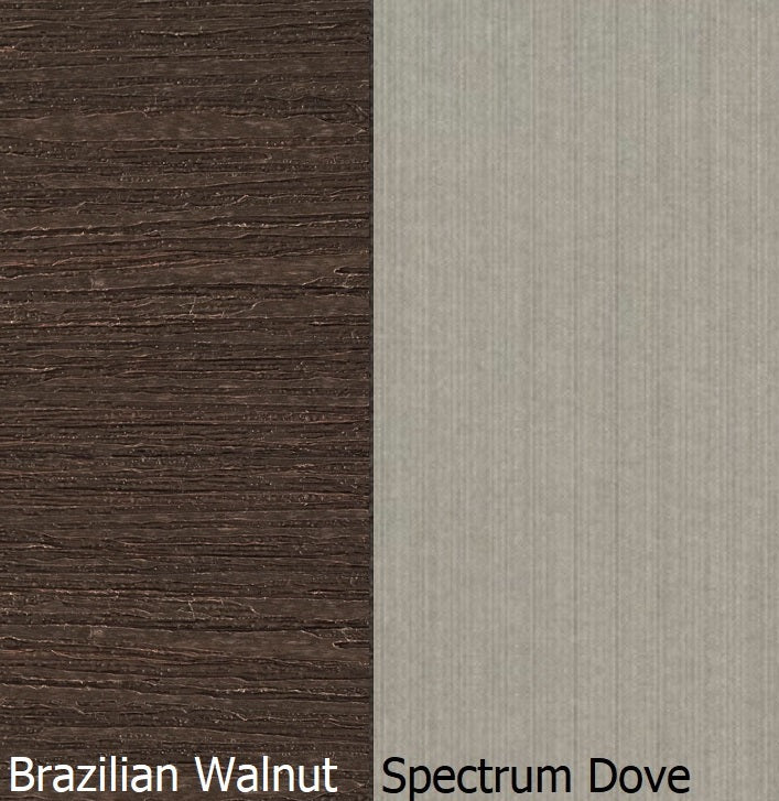 This is a swatch image showing the Brazilian Walnut frame and the Spectrum Dove cushion color.