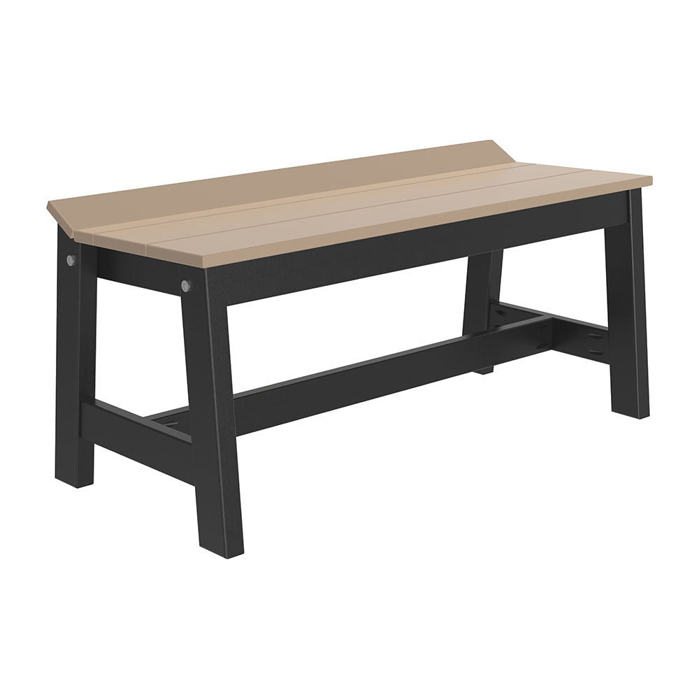 This is the Weatherwood and Black colored Cafe Dining Bench on a white background.