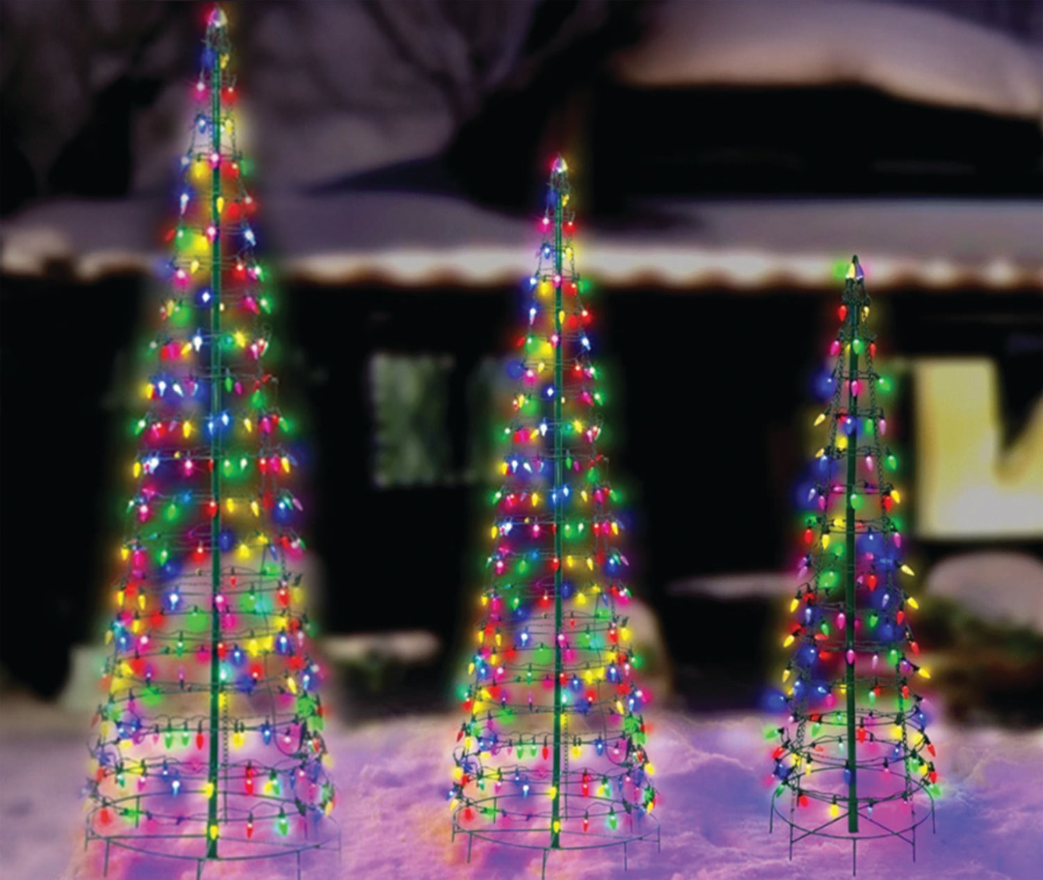 Wire Cone Tree Outdoor Decoration with Multi Twinkling C5 LED Lights