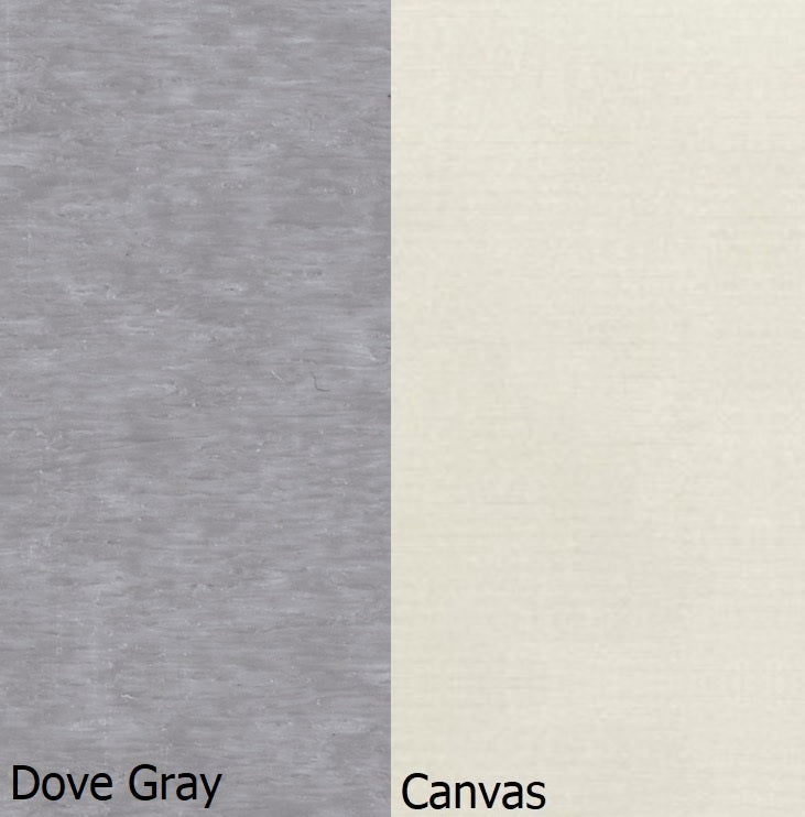 This is a swatch image showing the Dove Gray frame and the Canvas cushion color.