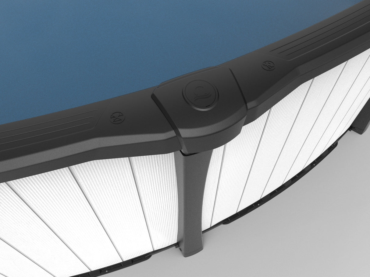 This is an image taken from above the pool, focusing on the top rails.