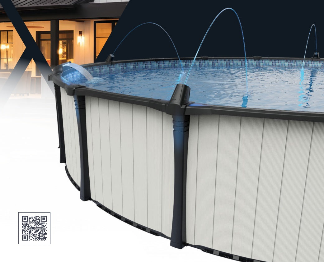 This image shows the different waterfall and fountain options you can add to this pool.
