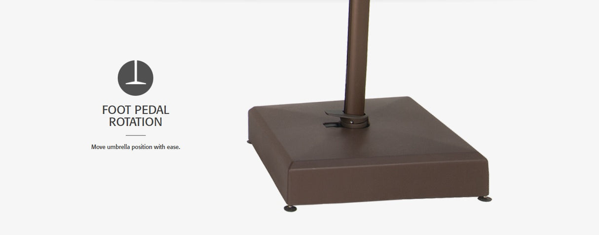 This is an up close view of the bronze base. Move the umbrella position with the easy foot pedal.