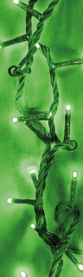 This image shows the green starry lights all lit up.