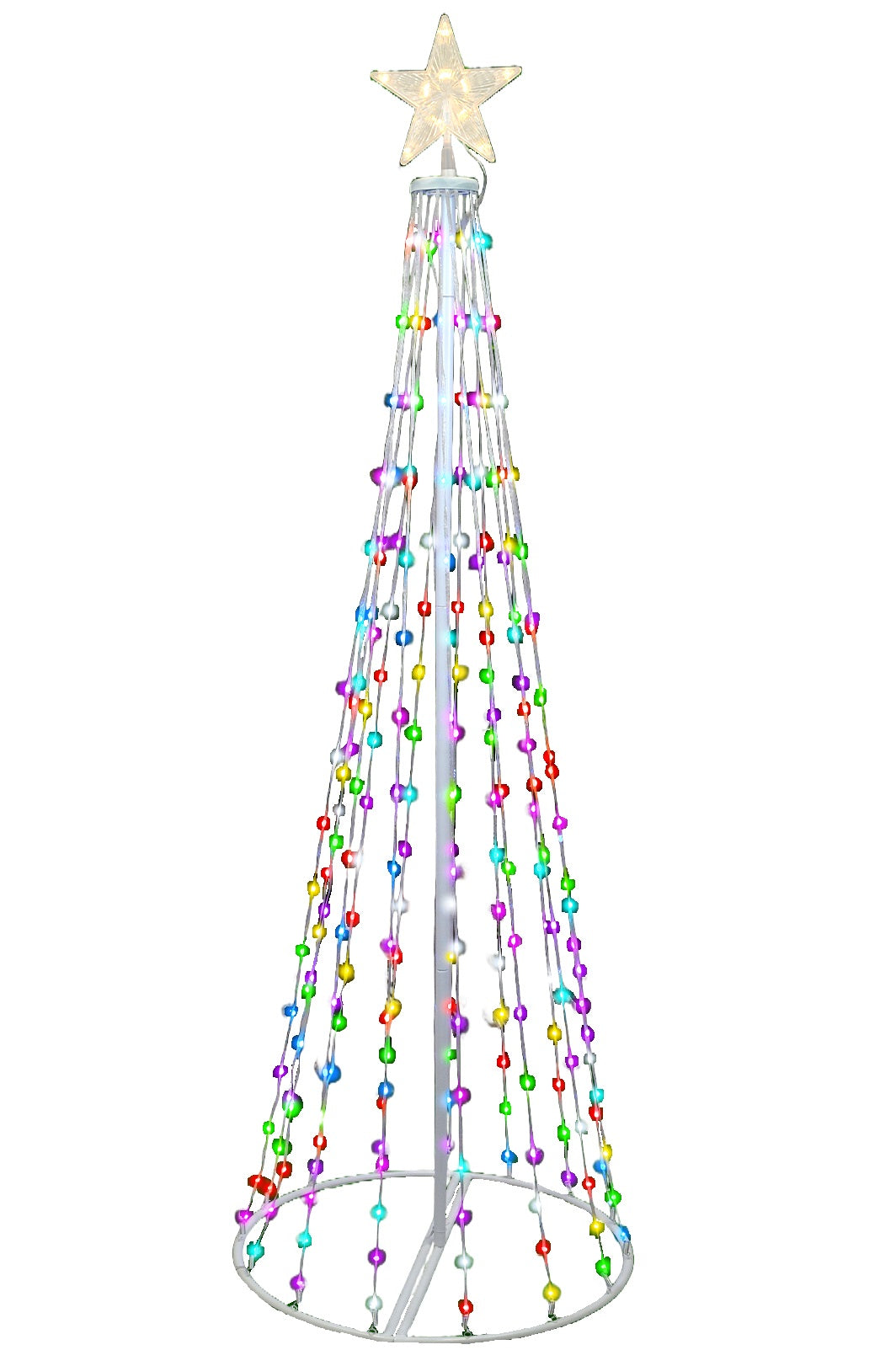 Cone tree pre-lit with LED lights. One measures 6 ft. tall and one measures 4 ft. tall.