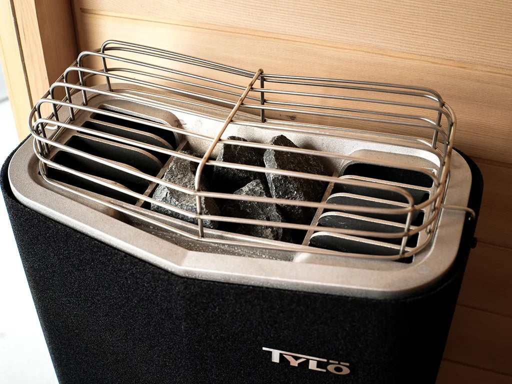 This image shows the heat source for this sauna.