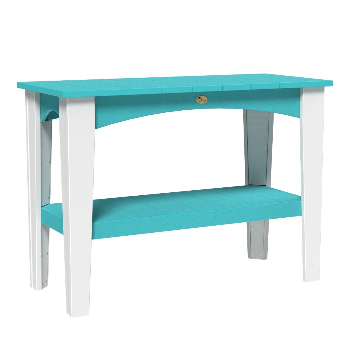 This is the Aruba Blue and White colored Island Buffet Table on a white background.
