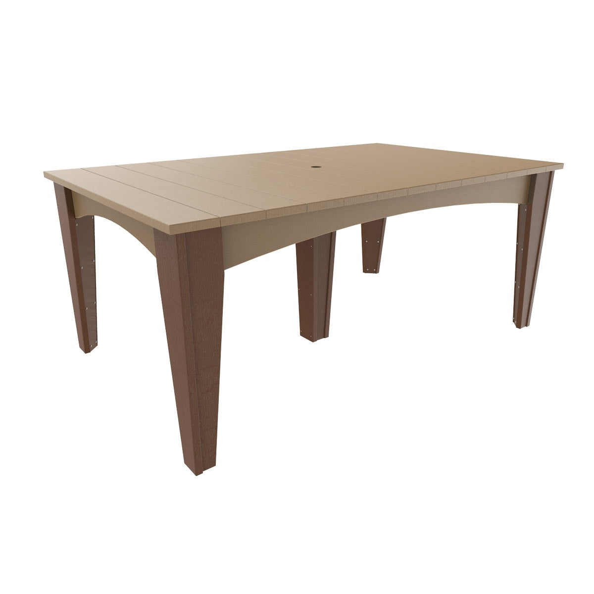 This is the Weatherwood and Chestnut Brown colored rectangular dining table on a white background.