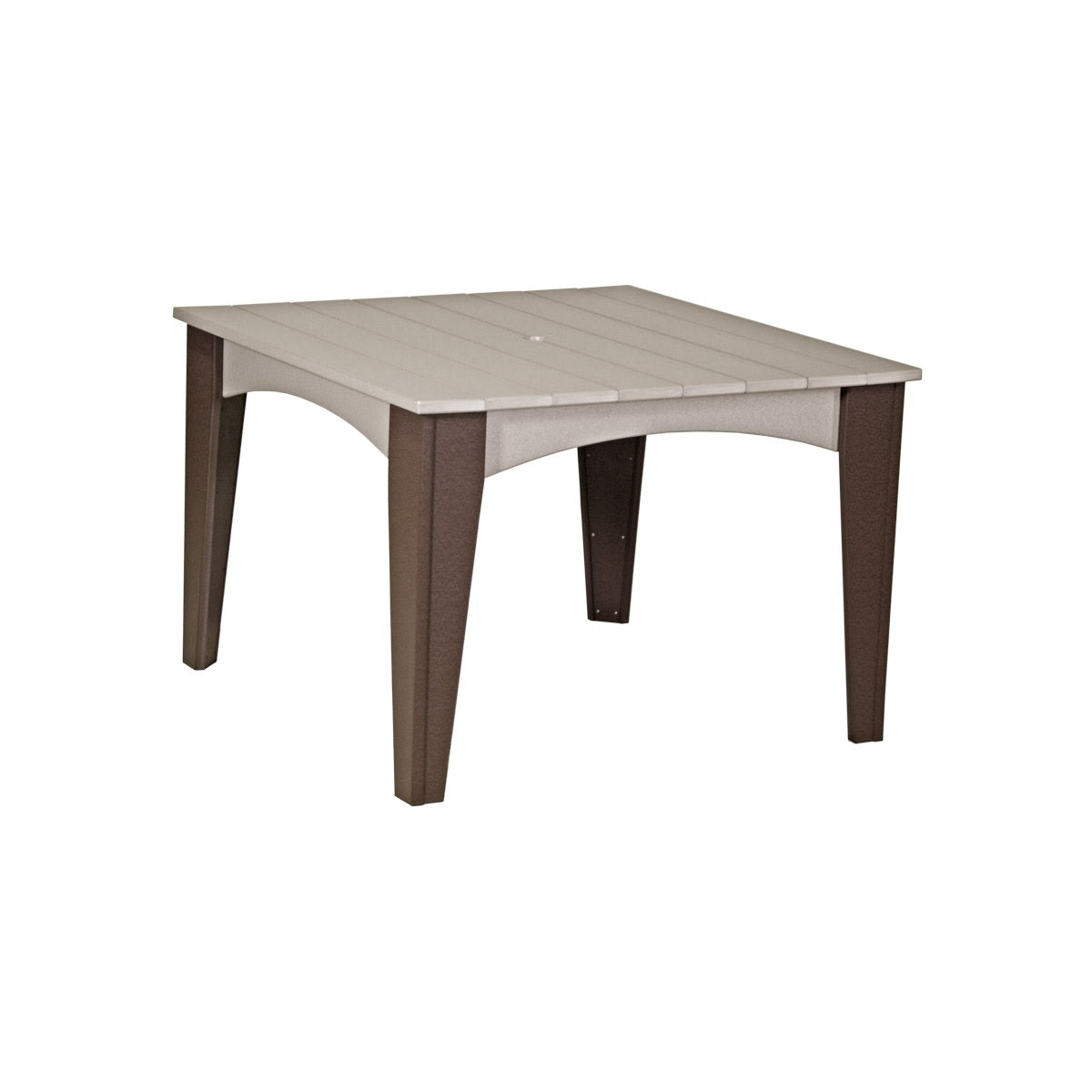 This is the Weatherwood and Chestnut Brown colored square dining table on a white background.