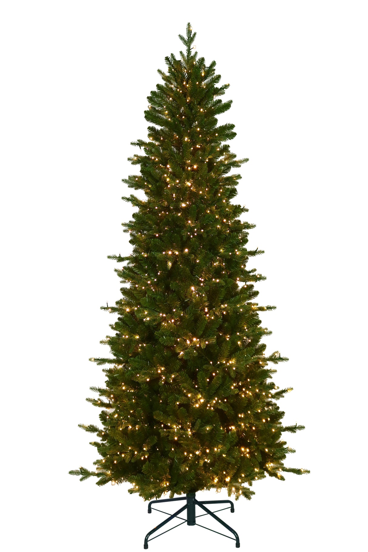 This image shows this specific tree with the Warm White Starry LED lights on on a white background.