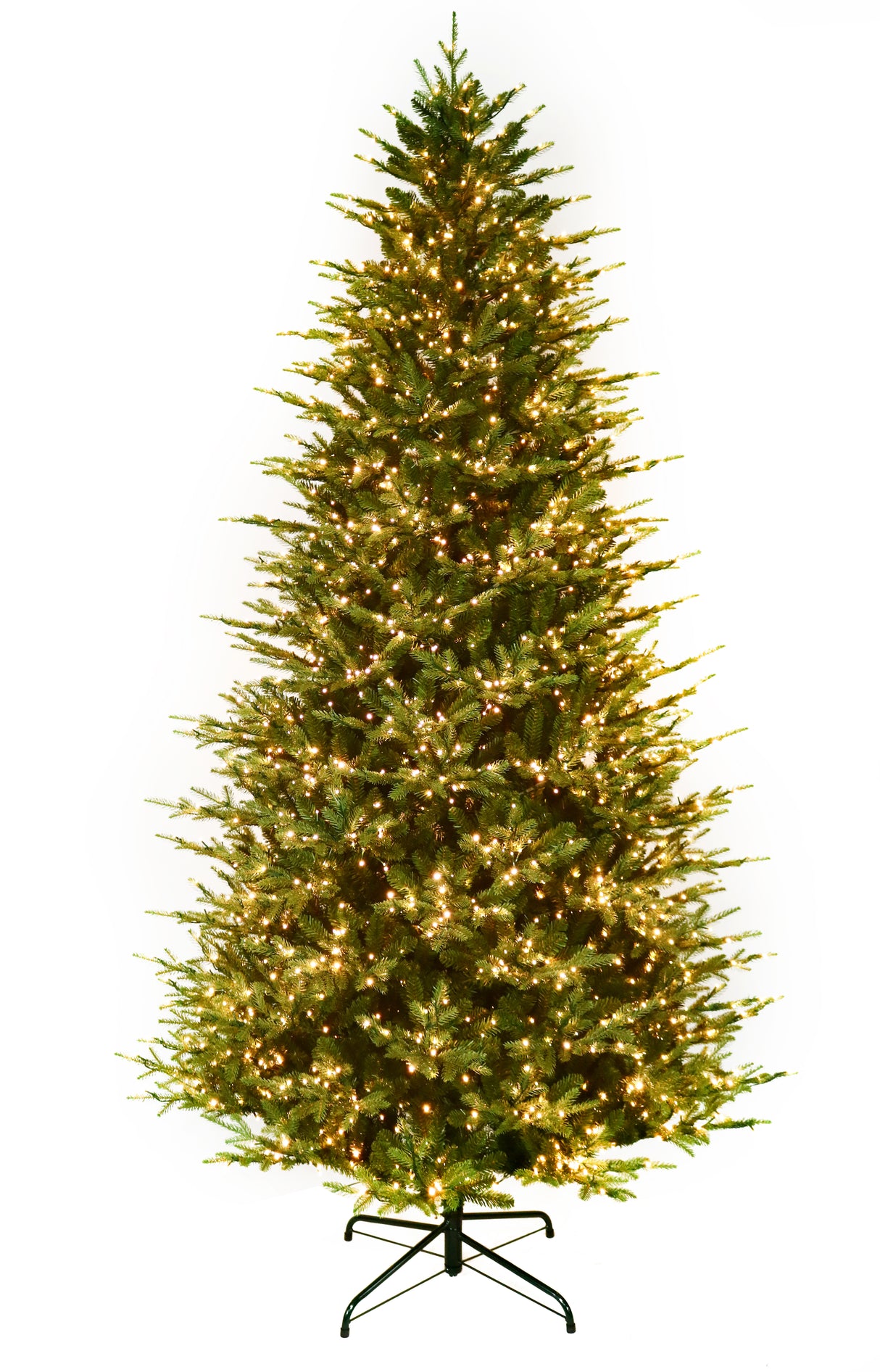 Artificial Christmas tree pre-lit with color-changing LED lights.