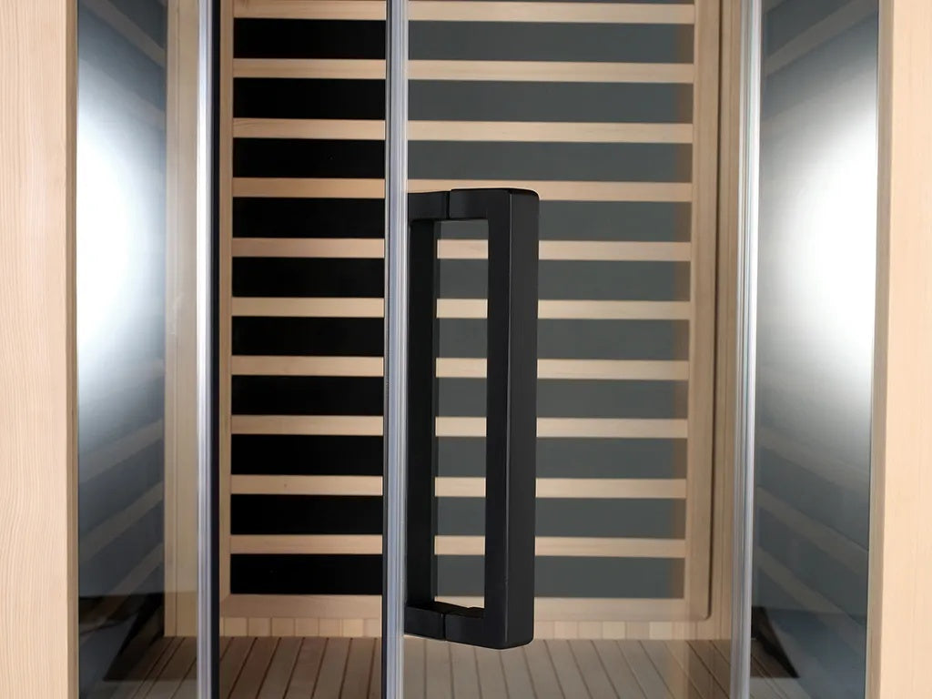 This is an up close view of the door to the sauna.