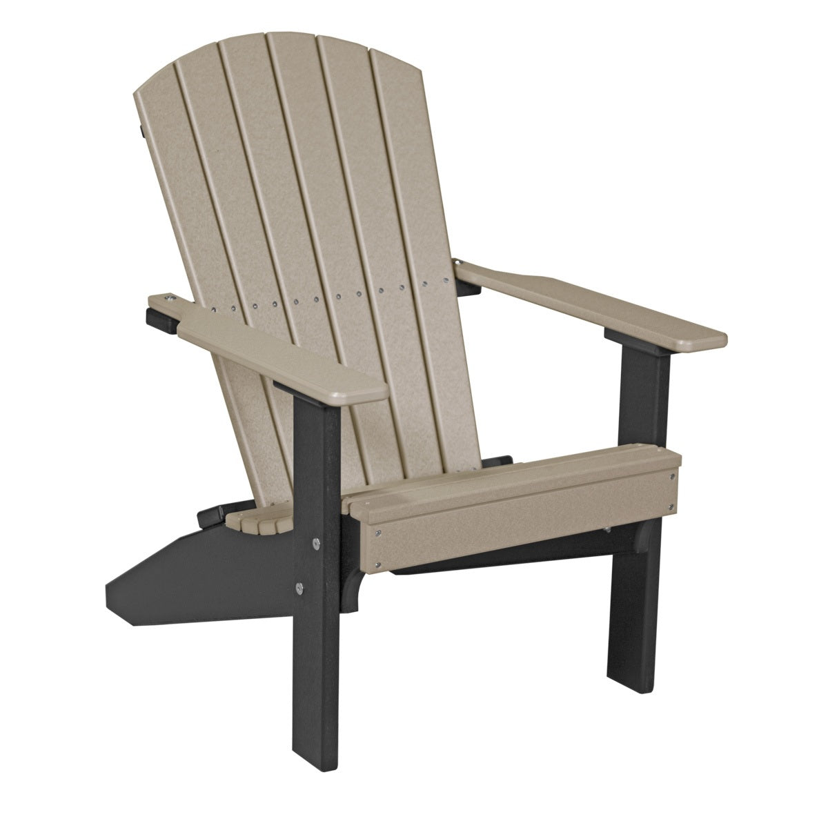 This is the Weatherwood and Black colored Lakeside Adirondack Chair on a white background.