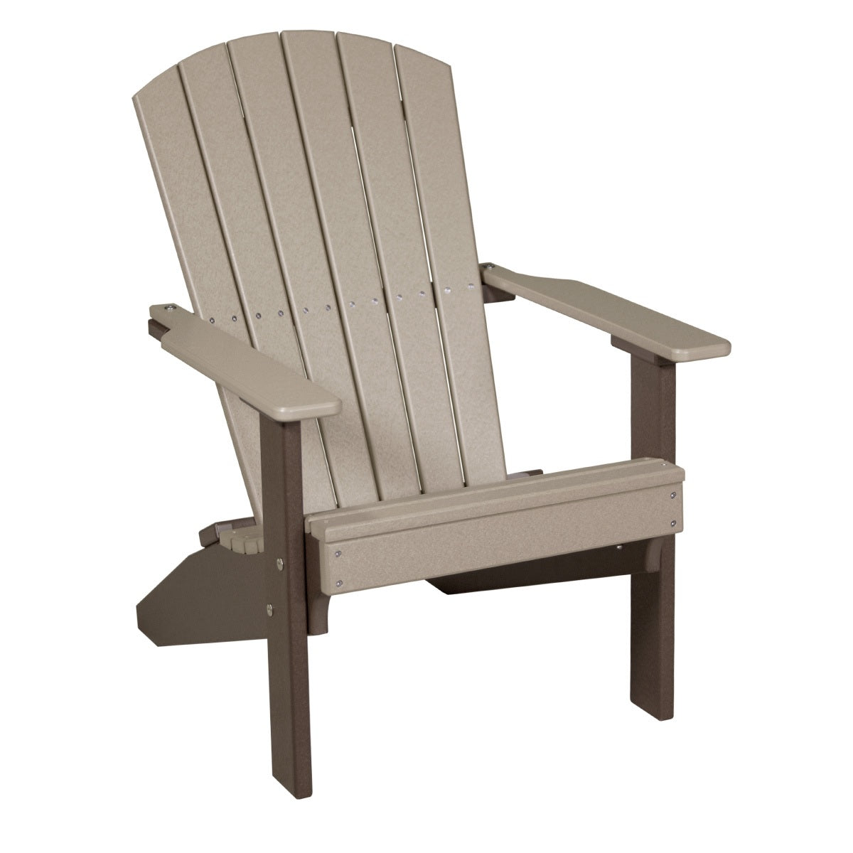 This is the Weatherwood and Chestnut Brown colored Lakeside Adirondack Chair on a white background.