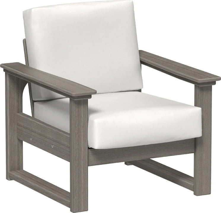 This image shows the deep seating chair on a white background. The frames are coastal gray and the cushion is canvas.