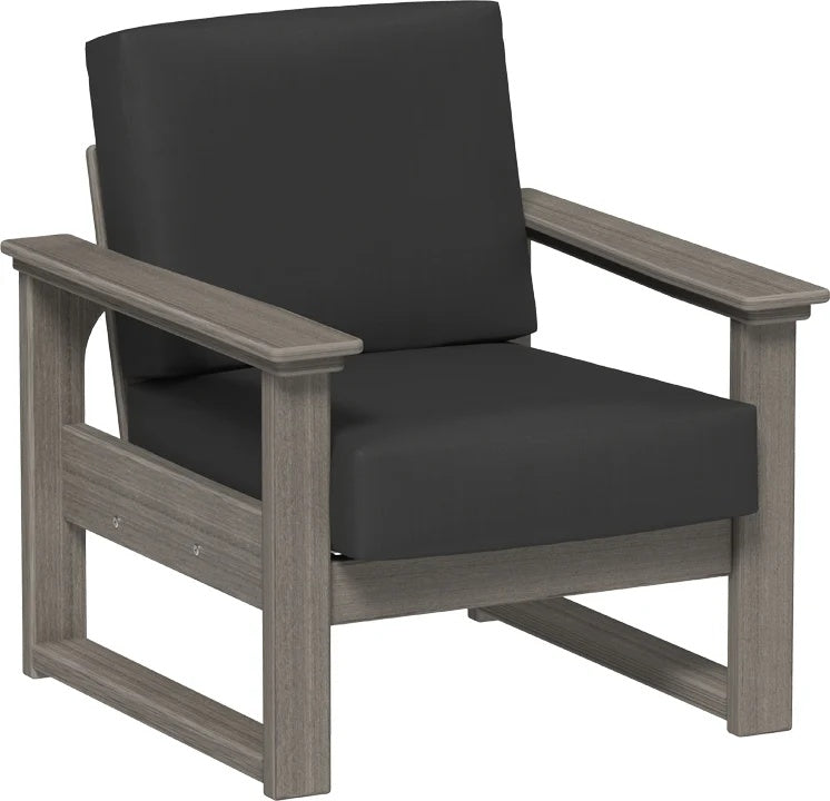 This image shows the deep seating chair on a white background. The frames are coastal gray and the cushion is spectrum carbon.