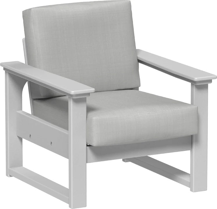 This image shows the deep seating chair on a white background. The frames are dove gray and the cushion is spectrum dove.