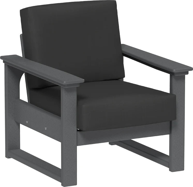 This image shows the deep seating chair on a white background. The frames are slate and the cushion is spectrum carbon.