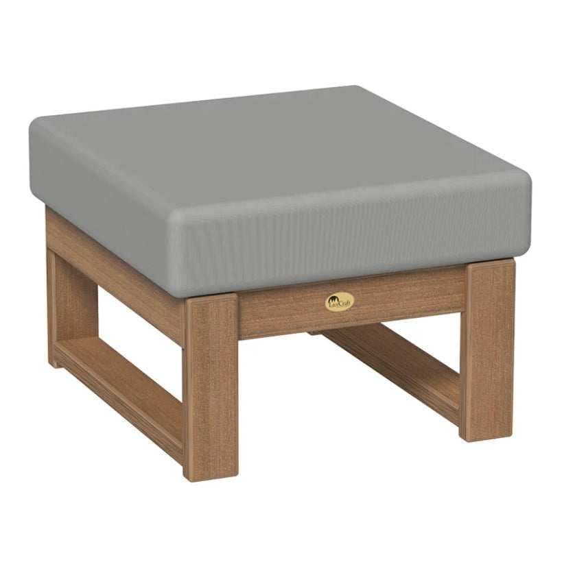 This is the Ottoman with Antique Mahogany frames and a Spectrum Dove colored cushion.