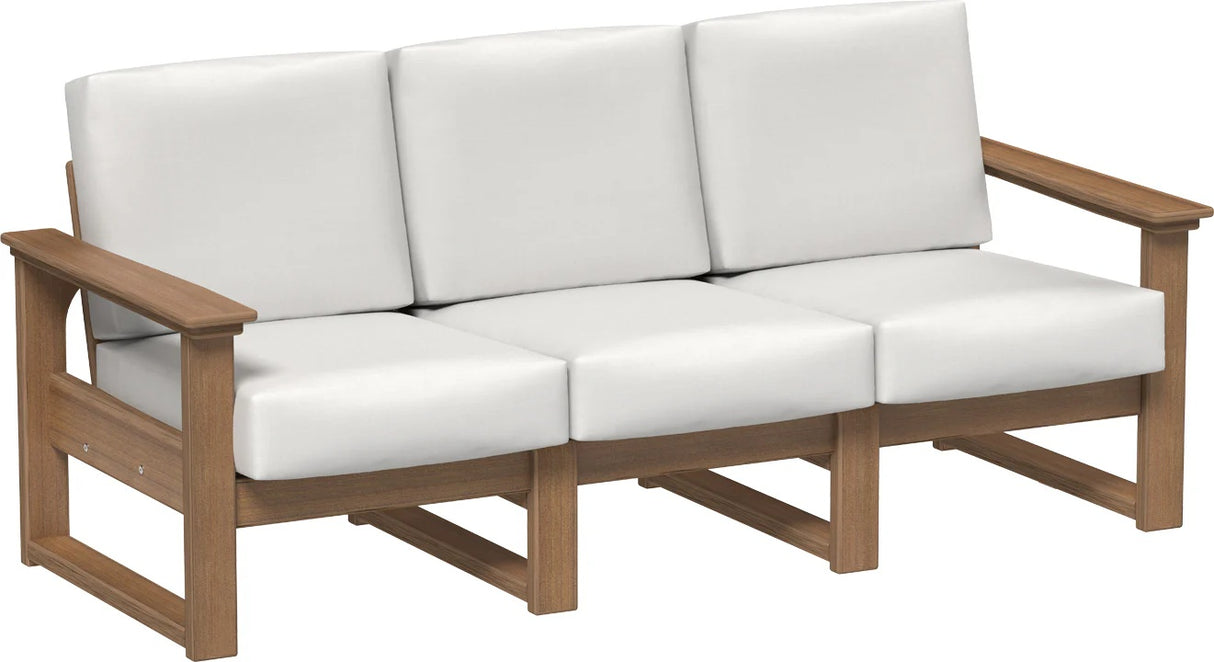 This image shows the deep seating sofa on a white background. The frames are antique mahogany and the cushions are canvas.