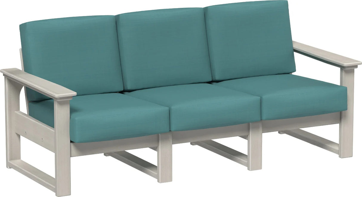 This image shows the deep seating sofa on a white background. The frames are birch and the cushions are cast breeze.