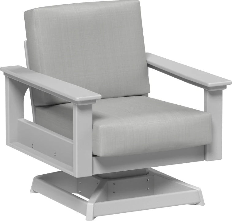 This image shows the deep seating swivel rocker chair on a white background. The frames are dove gray and the cushions are spectrum dove.