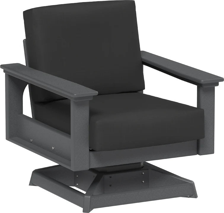 This image shows the deep seating swivel rocker chair on a white background. The frames are slate and the cushions are spectrum carbon.